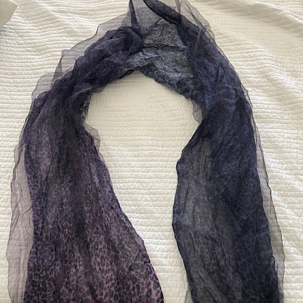 NWT Coldwater Creek Purple & Black Cheetah Print Mist Scarf *VINTAGE* - OS